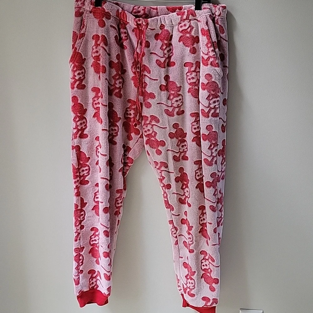 Disney World Mickey Mouse Womens XL Pajama Set Plush‎ Lounge Red White Cozy - Picture 9 of 15